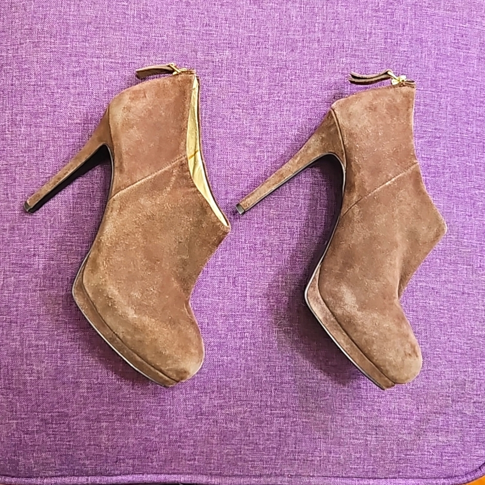Nine West Brown Suede Platform Heeled Ankle Booties - Size 7M GUC